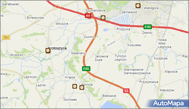 mapa Janowice Duże, Janowice Duże na mapie Targeo