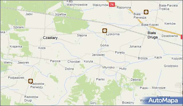 mapa Janowiec gmina Biała, Janowiec gmina Biała na mapie Targeo