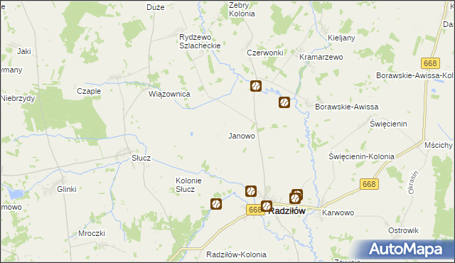 mapa Janowo gmina Radziłów, Janowo gmina Radziłów na mapie Targeo