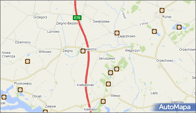 mapa Januszewo gmina Chełmża, Januszewo gmina Chełmża na mapie Targeo