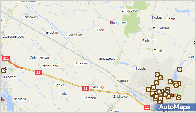 mapa Januszewo gmina Środa Wielkopolska, Januszewo gmina Środa Wielkopolska na mapie Targeo