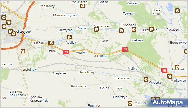 mapa Jasionna gmina Jędrzejów, Jasionna gmina Jędrzejów na mapie Targeo