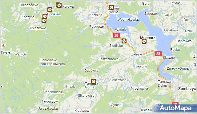 mapa Jaszczurowa gmina Mucharz, Jaszczurowa gmina Mucharz na mapie Targeo