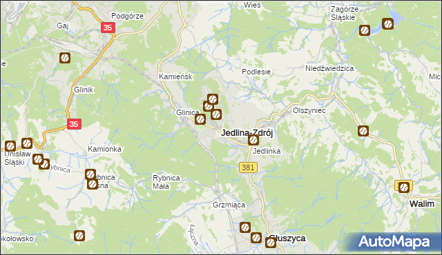 mapa Jedlina-Zdrój, Jedlina-Zdrój na mapie Targeo