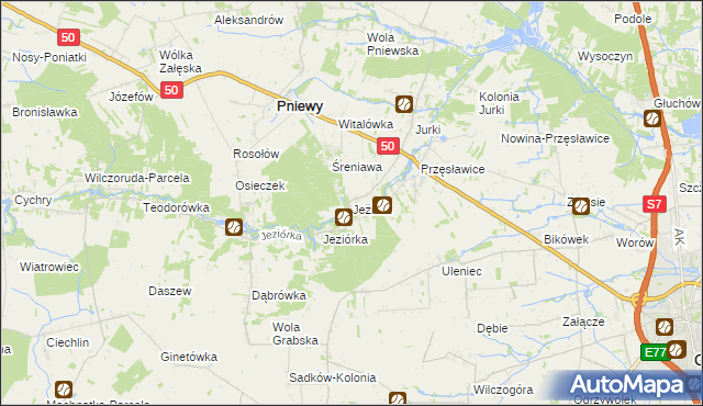 mapa Jeziora gmina Pniewy, Jeziora gmina Pniewy na mapie Targeo