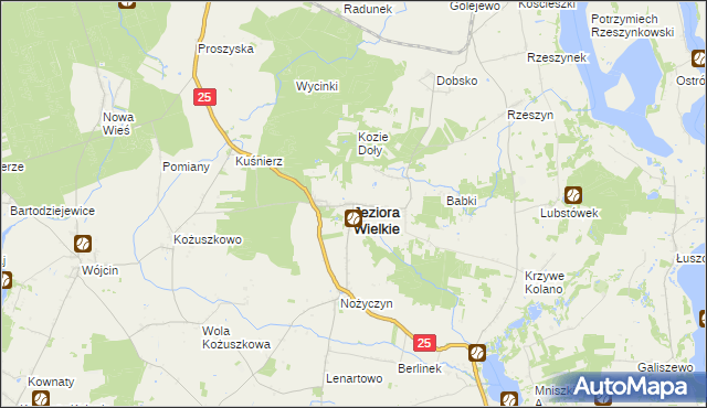 mapa Jeziora Wielkie, Jeziora Wielkie na mapie Targeo
