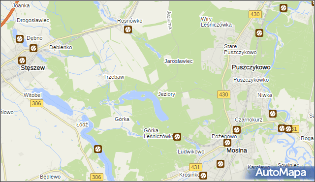 mapa Jeziory gmina Mosina, Jeziory gmina Mosina na mapie Targeo