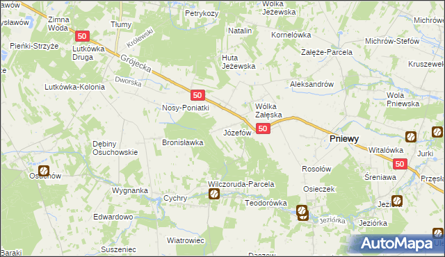 mapa Józefów gmina Pniewy, Józefów gmina Pniewy na mapie Targeo