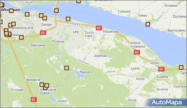 mapa Józefowo gmina Włocławek, Józefowo gmina Włocławek na mapie Targeo