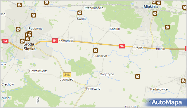mapa Juszczyn gmina Środa Śląska, Juszczyn gmina Środa Śląska na mapie Targeo