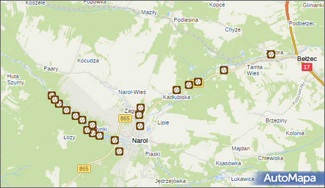 mapa Kadłubiska gmina Narol, Kadłubiska gmina Narol na mapie Targeo