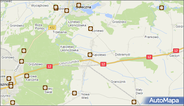 mapa Kąkolewo gmina Osieczna, Kąkolewo gmina Osieczna na mapie Targeo