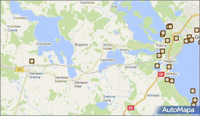mapa Kalinowo gmina Giżycko, Kalinowo gmina Giżycko na mapie Targeo