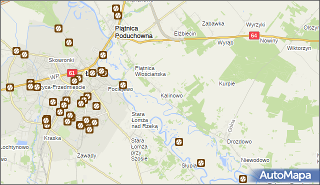 mapa Kalinowo gmina Piątnica, Kalinowo gmina Piątnica na mapie Targeo