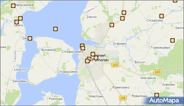 mapa Kamień Pomorski, Kamień Pomorski na mapie Targeo