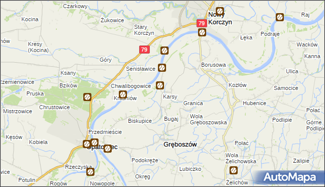 mapa Karsy gmina Gręboszów, Karsy gmina Gręboszów na mapie Targeo