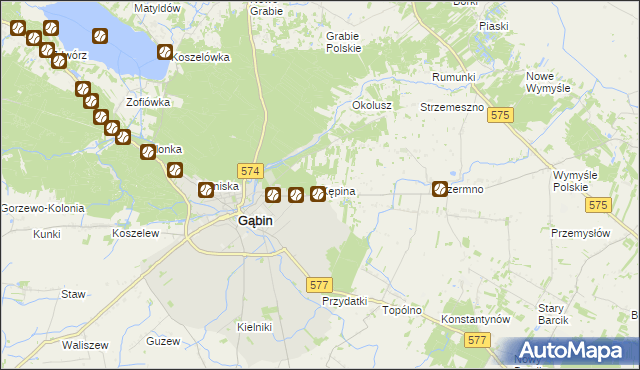 mapa Kępina gmina Gąbin, Kępina gmina Gąbin na mapie Targeo