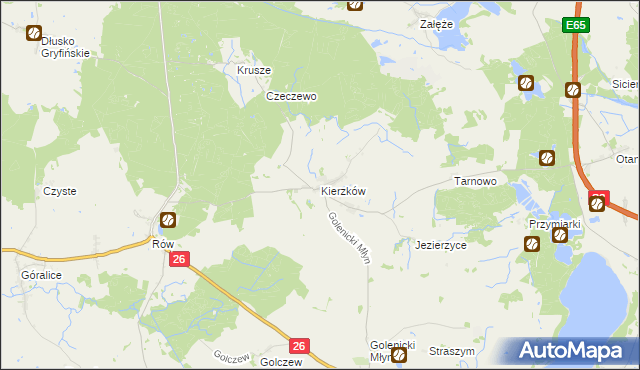 mapa Kierzków gmina Myślibórz, Kierzków gmina Myślibórz na mapie Targeo