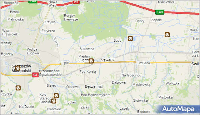 mapa Klęczany gmina Sędziszów Małopolski, Klęczany gmina Sędziszów Małopolski na mapie Targeo