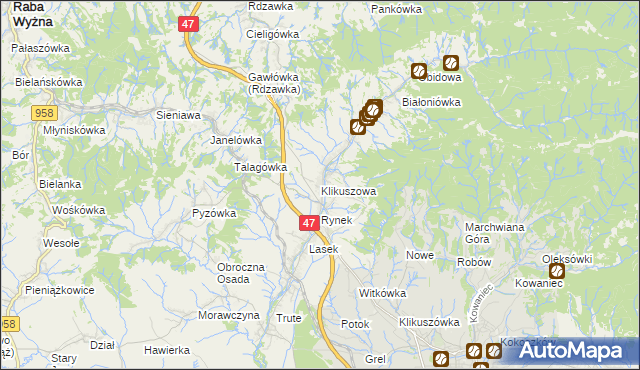 mapa Klikuszowa, Klikuszowa na mapie Targeo