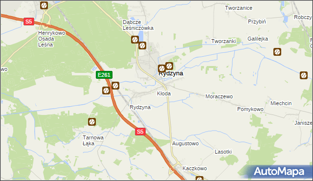 mapa Kłoda gmina Rydzyna, Kłoda gmina Rydzyna na mapie Targeo