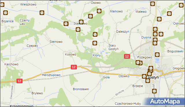 mapa Klony gmina Gostyń, Klony gmina Gostyń na mapie Targeo