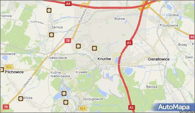 mapa Knurów powiat gliwicki, Knurów powiat gliwicki na mapie Targeo