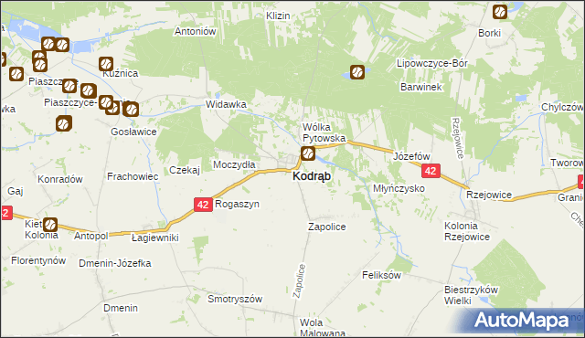 mapa Kodrąb powiat radomszczański, Kodrąb powiat radomszczański na mapie Targeo