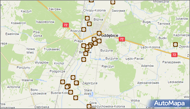 mapa Kolonia Byczyna, Kolonia Byczyna na mapie Targeo