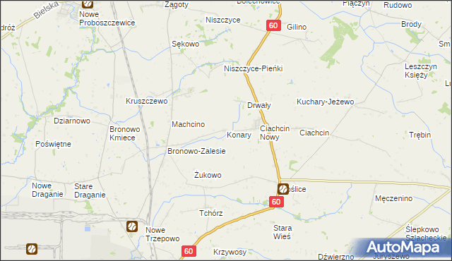 mapa Konary gmina Bielsk, Konary gmina Bielsk na mapie Targeo