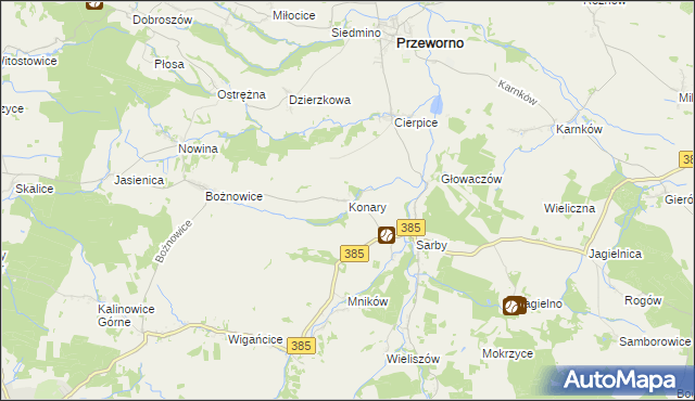 mapa Konary gmina Przeworno, Konary gmina Przeworno na mapie Targeo