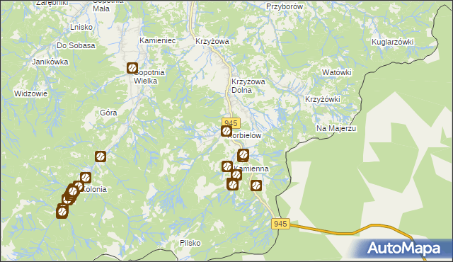 mapa Korbielów, Korbielów na mapie Targeo
