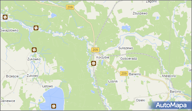 mapa Korzybie gmina Kępice, Korzybie gmina Kępice na mapie Targeo