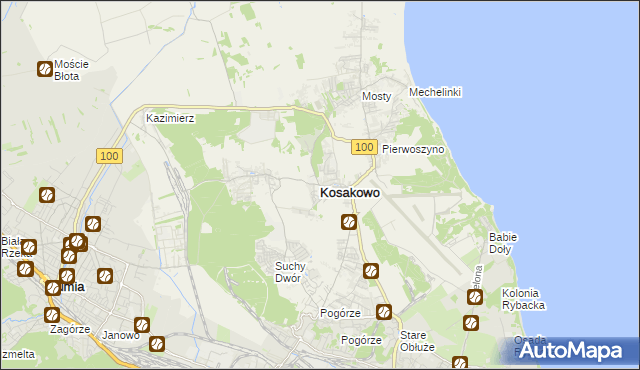 mapa Kosakowo powiat pucki, Kosakowo powiat pucki na mapie Targeo