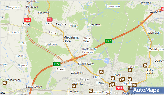 mapa Kostomłoty Pierwsze, Kostomłoty Pierwsze na mapie Targeo