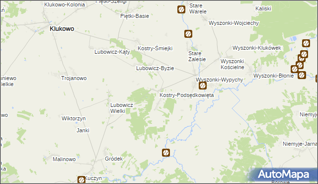 mapa Kostry-Podsędkowięta, Kostry-Podsędkowięta na mapie Targeo