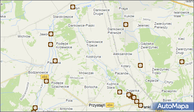 mapa Kostrzyna gmina Panki, Kostrzyna gmina Panki na mapie Targeo