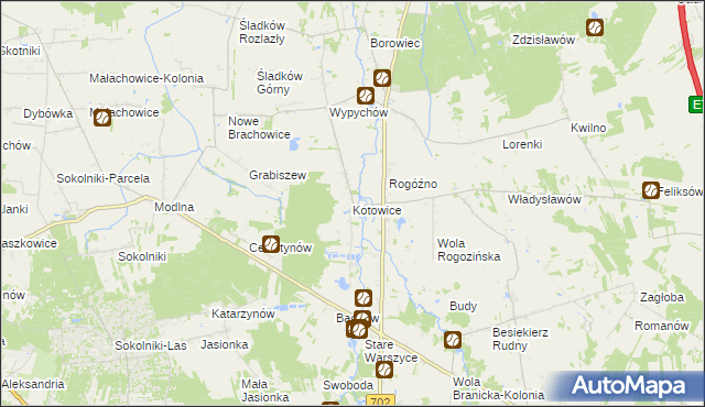 mapa Kotowice gmina Zgierz, Kotowice gmina Zgierz na mapie Targeo