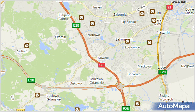 mapa Kowale gmina Kolbudy, Kowale gmina Kolbudy na mapie Targeo