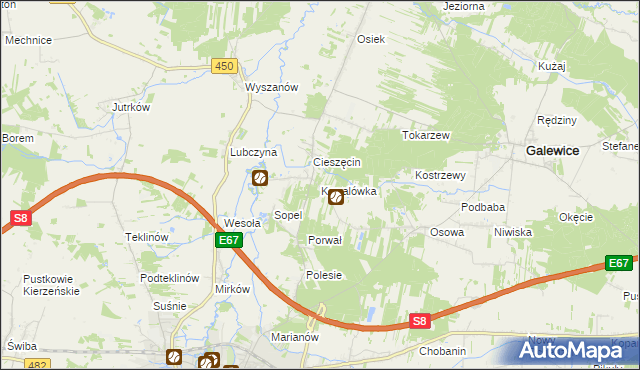 mapa Kowalówka gmina Wieruszów, Kowalówka gmina Wieruszów na mapie Targeo