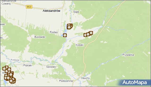 mapa Kozaki gmina Łukowa, Kozaki gmina Łukowa na mapie Targeo