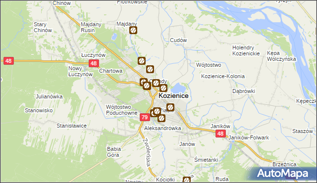 mapa Kozienice, Kozienice na mapie Targeo