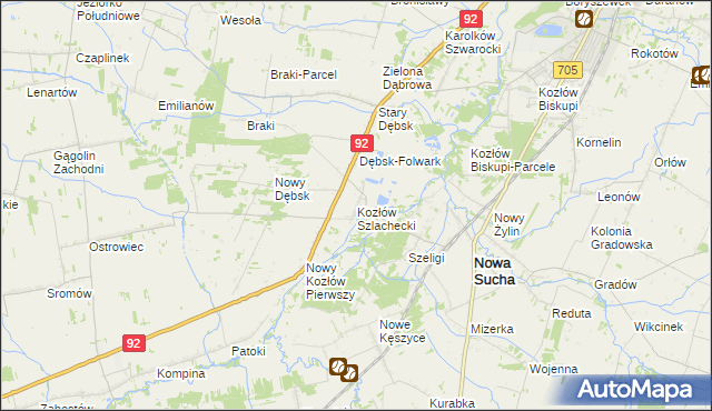 mapa Kozłów Szlachecki, Kozłów Szlachecki na mapie Targeo