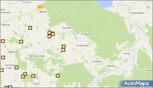 mapa Kozłówka gmina Rajgród, Kozłówka gmina Rajgród na mapie Targeo