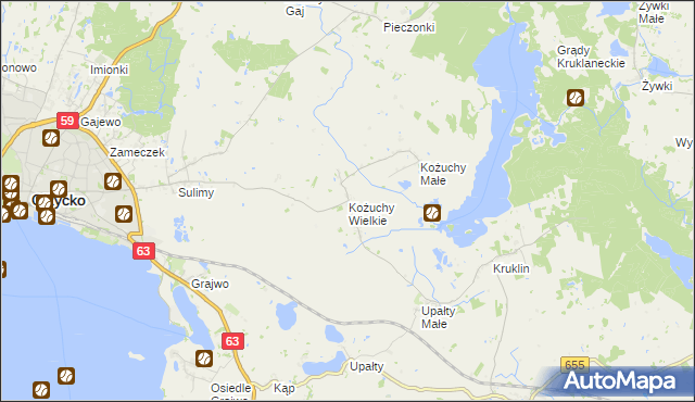 mapa Kożuchy Wielkie, Kożuchy Wielkie na mapie Targeo