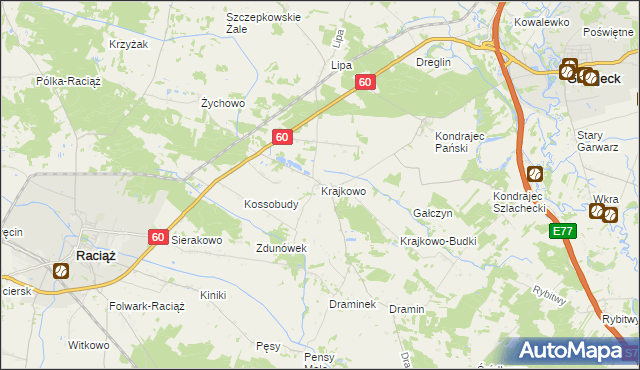 mapa Krajkowo gmina Raciąż, Krajkowo gmina Raciąż na mapie Targeo