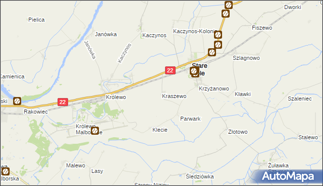mapa Kraszewo gmina Stare Pole, Kraszewo gmina Stare Pole na mapie Targeo