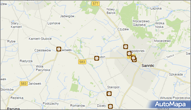 mapa Krubin gmina Sanniki, Krubin gmina Sanniki na mapie Targeo