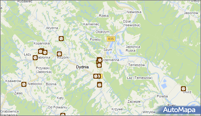 mapa Krzemienna gmina Dydnia, Krzemienna gmina Dydnia na mapie Targeo