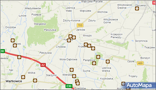 mapa Krzepocinek, Krzepocinek na mapie Targeo